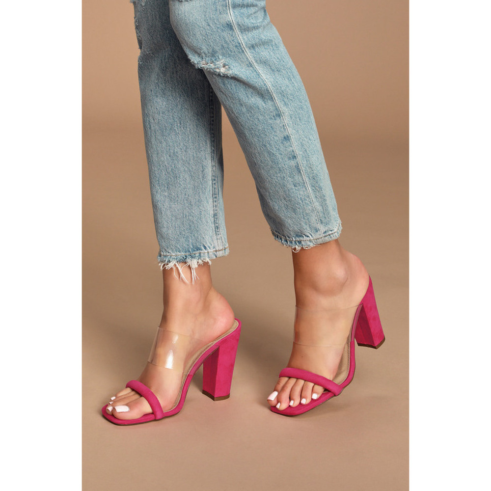 Lulus Arianna Fuchsia Suede High Heel Sandals Pink - Size 8.5
